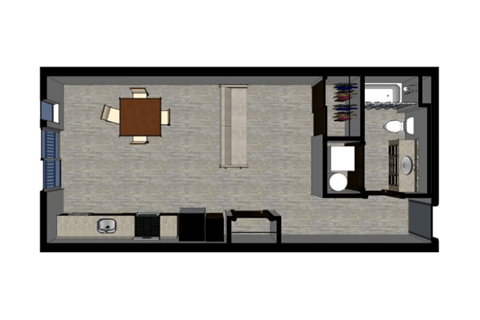 Floor plan for studio, 1 bath, 530 sqft